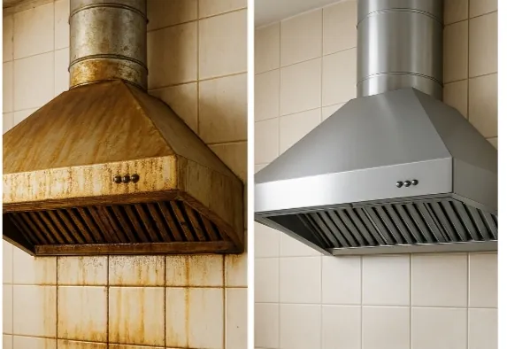 Coifa antes e depois da limpeza