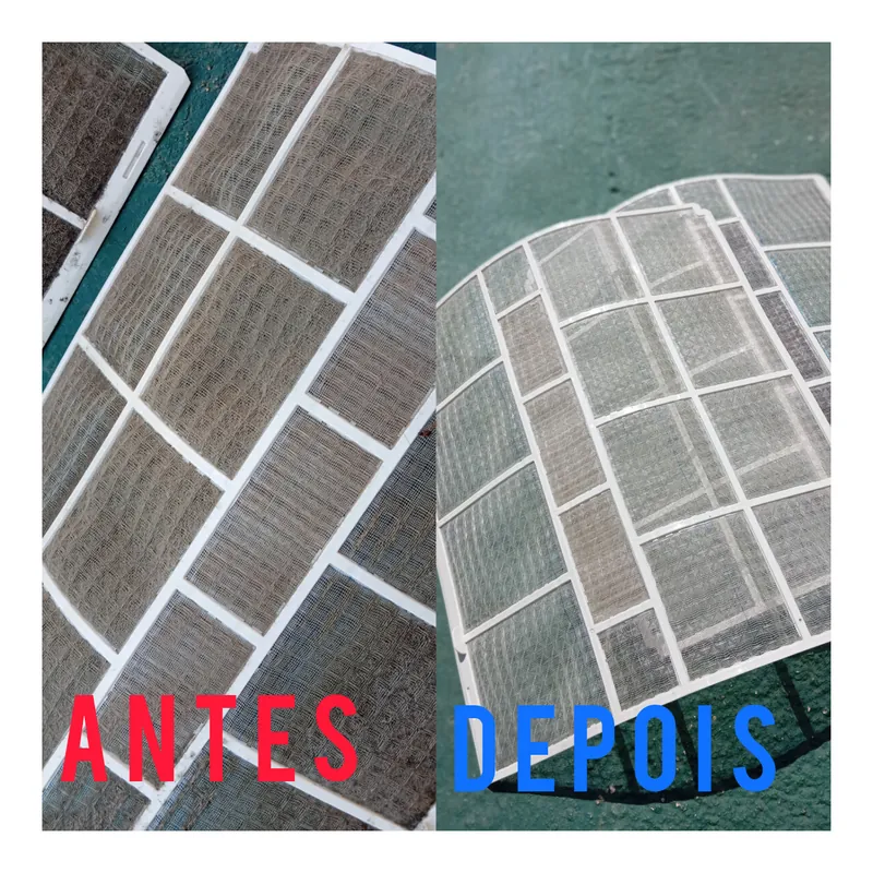Filtros de ar-condicionado antes e depois da limpeza