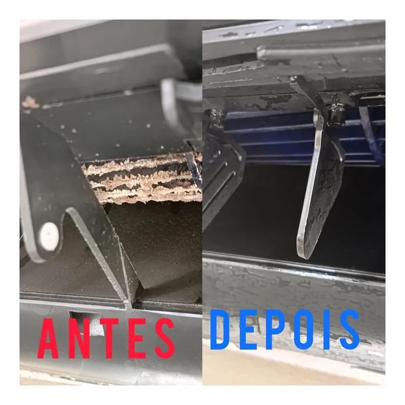 Peça interna de ar-condicionado antes e depois da limpeza